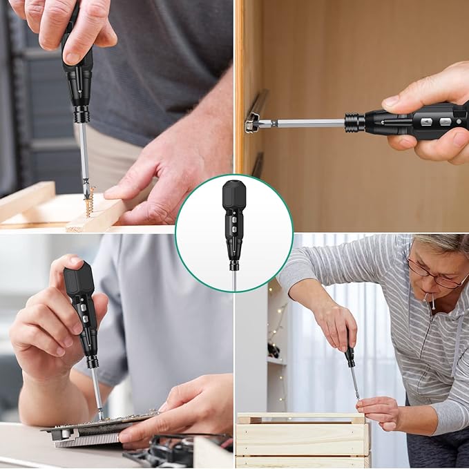 ORIA Electric Screwdriver Cordless, 12 in 1 Rechargeable Electric Screwdriver Set with 10 Bits and 1/4 inch Bit Holder, Power Repair Tool Kit with LED Lights, Charging Cable, for Phones,Toys, PC