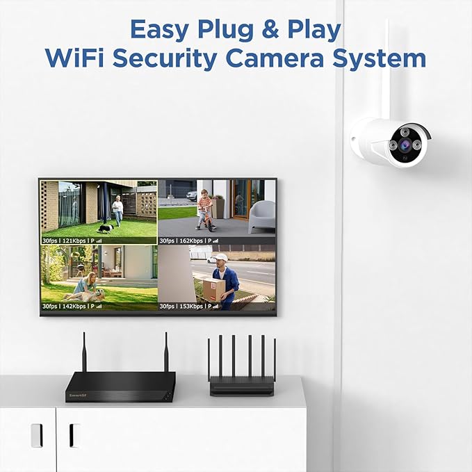 Wireless Security Camera System, 10CH 5MP NVR with 4 3MP Cameras, 1TB HDD, Night Vision, Motion Detection, Indoor/Outdoor Video Surveillance, Free App (3MP-1TB Hard Drive)