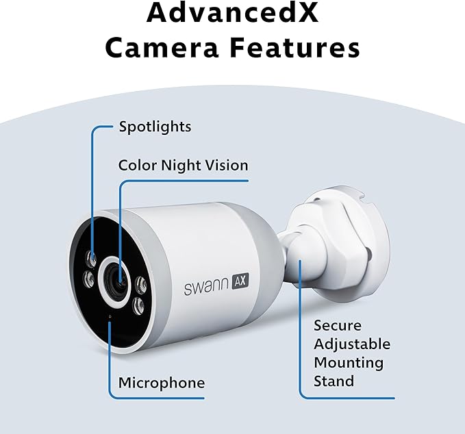 Swann AdvancedX Wired NVR 4K Security Camera System, 8 Channels, 8 PoE Cameras Outdoor, 1TB HDD Storage, Color Night Vision, Smart AI Video Analytics/Alerts, Advanced Motion Detection, 24/7 Recording