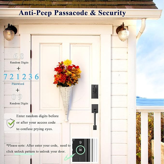 Smart Locks for Front Door with Handle Knob Set, Keyless Entry Door Lock, Fingerprint & App Control, Touchscreen Keypad Deadbolt, Auto Lock, Matte Black