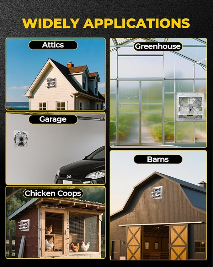 VENTISOL 14 Inch Shutter Exhaust Fan, Ven Fan with Power Cord Wall Mount, High Speed 1520CFM for Garages, Attic, Shops, Greenhouse