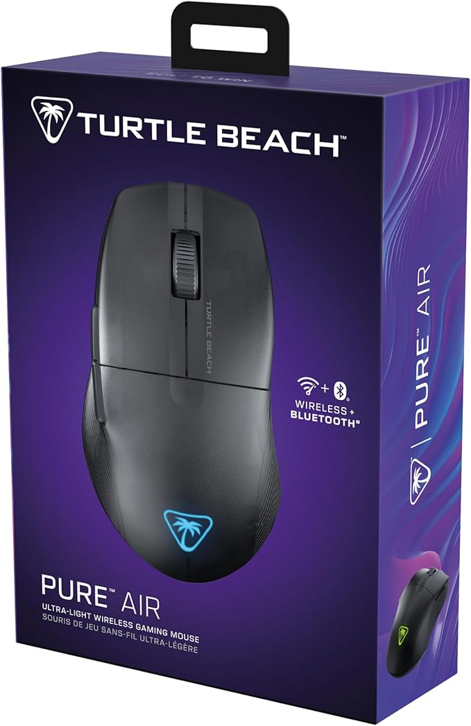 Turtle Beach Pure Air - Ultra-Light Wireless Ergonomic RGB Gaming Mouse, 26K DPI Optical Sensor, 125 Hour Battery, Dual Wireless System, Titan Optical Switches, Bluetooth, RGB Illumination - Black
