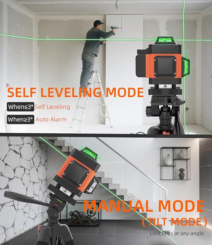 Lusweimi 16 Lines Laser Level with 72-Inch Tripod & Bluetooth Remote, 4x360° Self-Leveling 4D Green Cross Line Laser, Rechargeable Battery, High Accuracy Tool for Picture Hanging, Tile & Construction