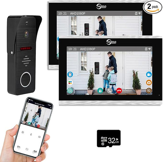 Wired Video Doorbell Apartment Intercom System with 1080P HD Camera,10 Inch Touch Monitor,TUYA WiFi Smart Home Video Intercom Door Phone Kits for Home Villa,32G (1 doorbell+2 Monitor)