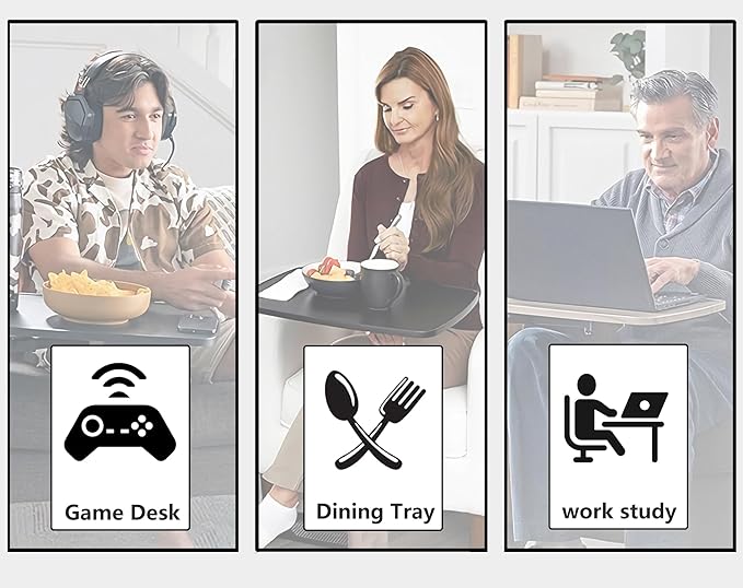 Auxiliary Tray 360 ° Rotating Height Adjustable Rotating TV, Computer Desk, car Five Function Auxiliary Safety Handle (Black Roller Sliding 360° Sofa Rotating Table)