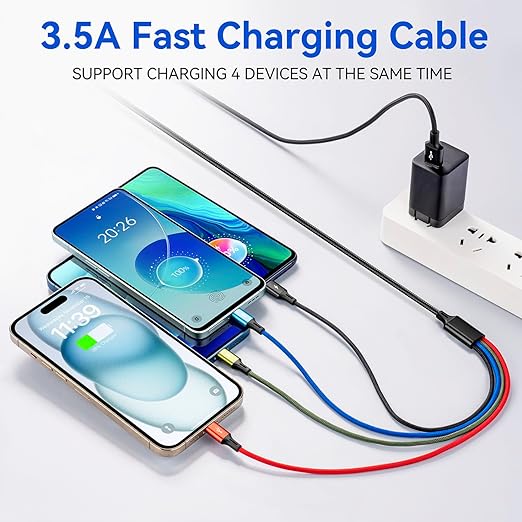 Multi Charging Cable, 3Pack 4FT Multiple Fast Charging Cord 4 in 1 Multi Charger Cable USBC Cable with IP/Type C/Micro USB Port Adapter for Cell Phones/iPhone Series/Samsung Galaxy/PS/Tablets & More