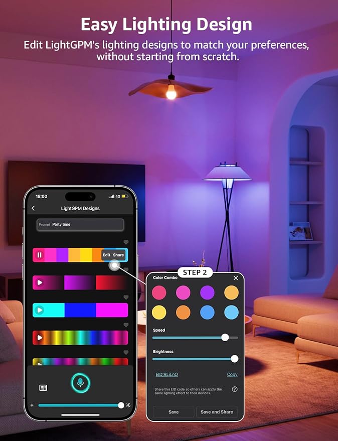 Lepro B1 AI Smart Light Bulbs - WiFi & Bluetooth RGBWW Color Changing LED Bulb Compatible with Alexa & Google Assistant, AI Generated Lighting LLM, AI Voice Control, Music Sync, 2.4GHz Only, 4 Pack