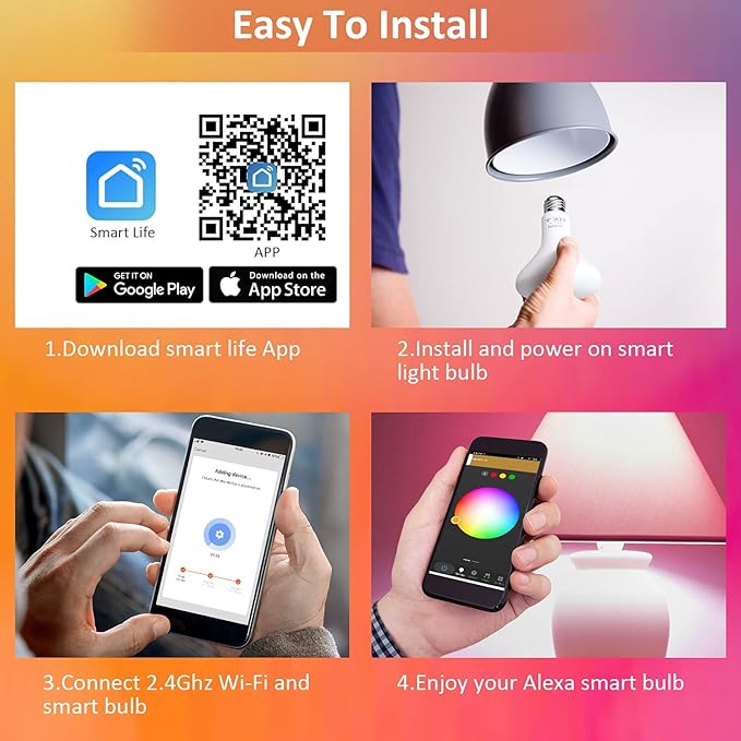 WiFi Smart Light Bulbs 150W Equivalent, 16W Dimmable 1600LM BR30 Flood Smart Bulb Works with Alexa Google Home No Hub, E26 Color Changing LED Alexa Light Bulb, 2700K-6500K RGBCW CRI>90, 4 Pack