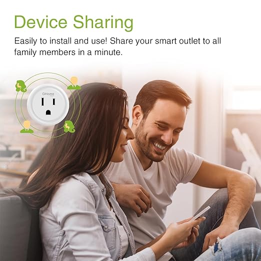 GHome Smart Mini Smart Plug Compatible with Alexa and Google Home, WiFi Smart Outlet Socket Remote Control with Timer Function, Only Supports 2.4GHz Network, No Hub Required, ETL FCC Listed