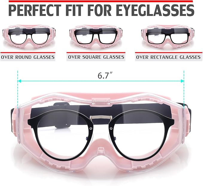 UKNOW Safety Goggles Over Glasses, Anti-Fog Clear Lens, ANSI Z87.1 Protective Eyewear Adjustable Strap, Ideal for Lab Use