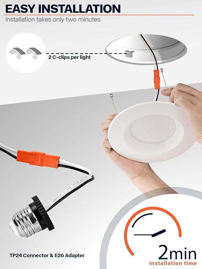 1 Pack 5/6 Inch LED Can Lights Retrofit Recessed Lighting, 5CCT 6 Inch Recessed Lights Selectable 2700K-6000K Dimmable, 12W=75W, 1200LM Downlight with Metal Smooth Trim-ETL and Energy Star Certified