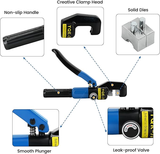 10T Hydraulic Lug Crimper Tool 12 AWG to 2/0 AWG Battery Cable Crimper Hydraulic Crimping Tool Electrical Terminal Wire Crimper with 9 Pairs of Dies Kit, Blue