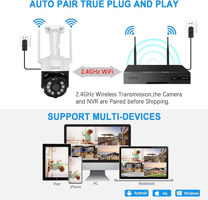 【Pan Tilt Zoom】 Wireless Security Camera System,4pcs 3MP PTZ Cameras Outdoor Indoor, 8 Channel 3MP WiFi Surveillance NVR System with 1TB Hard Drive,Floodlights & Siren Alarm,AI Human Detection
