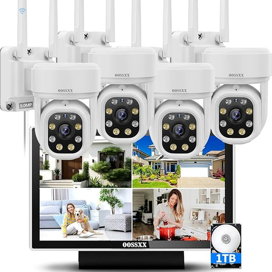 (Auto Tracking & 2-Way Audio) WiFi PTZ Outdoor Security Camera System Pan 5MP Wireless Cameras System 10 Channel NVR Video Surveillance DVR Set