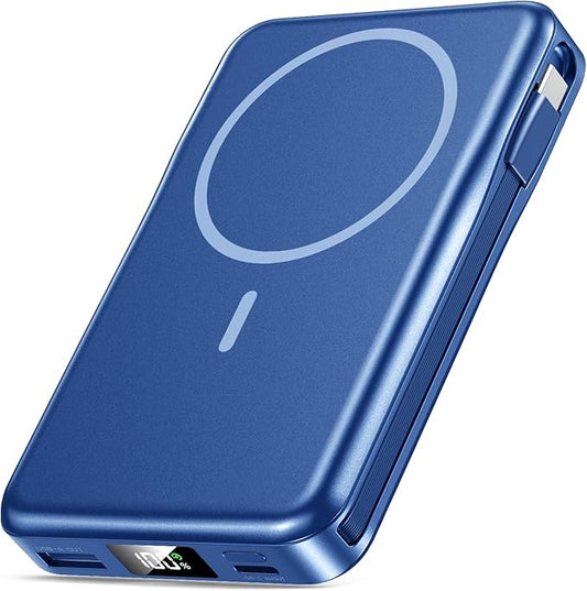 Magnetic Portable Charger, 10000mAh Power Bank, 5 in 1 Portable Charger with Built in Cable, 20W Fast Charging for Magsafe Battery Pack Compatible with iPhone 16/15/14/13 Pro/Pro Max, Samsung Series