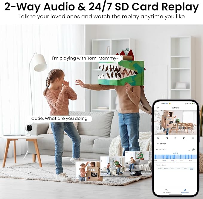 2K Cameras for Home Security-Outdoor/Indoor Camera for Dog/Cat/Pet/Nanny/Baby, Color Night Vision, White Light, Siren, 24/7 SD Recordings, Works with Alexa/Google Home, C1 (C1-White-3pack-2.4G)