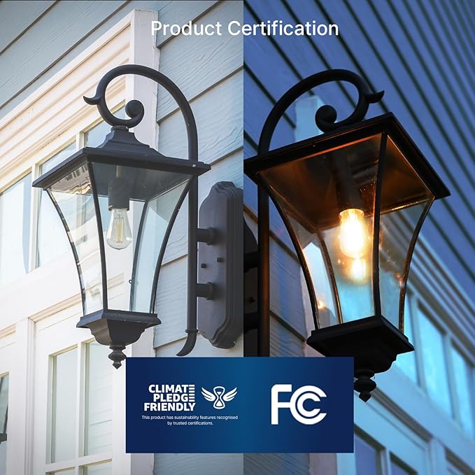 FLSNT Dusk to Dawn Outdoor Sensor ST19 LED Light Bulb, 7W (60W Eqv.), 800LM,Vintage Filament E26 Base, Auto On/Off Photocell Automatic for Energy-Efficient Outdoor Lighting, 2700K Soft White, 2 Pack