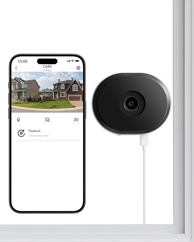 ZOSI C680 2K Window Security Camera with Full Color Night Vision, 3MP Indoor Plug-in WiFi Camera for Home Security, AI Human Vehicle Detection, 2.4/5GHz, Cloud/Memory Card Storage, Easy Install