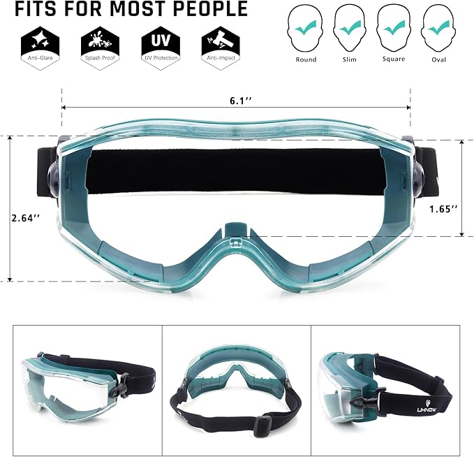 UKNOW Safety Goggles Over Glasses - Anti-Fog Clear Lens - ANSI Z87.1 Certified Eye Protection for Lab Work, Industrial Use