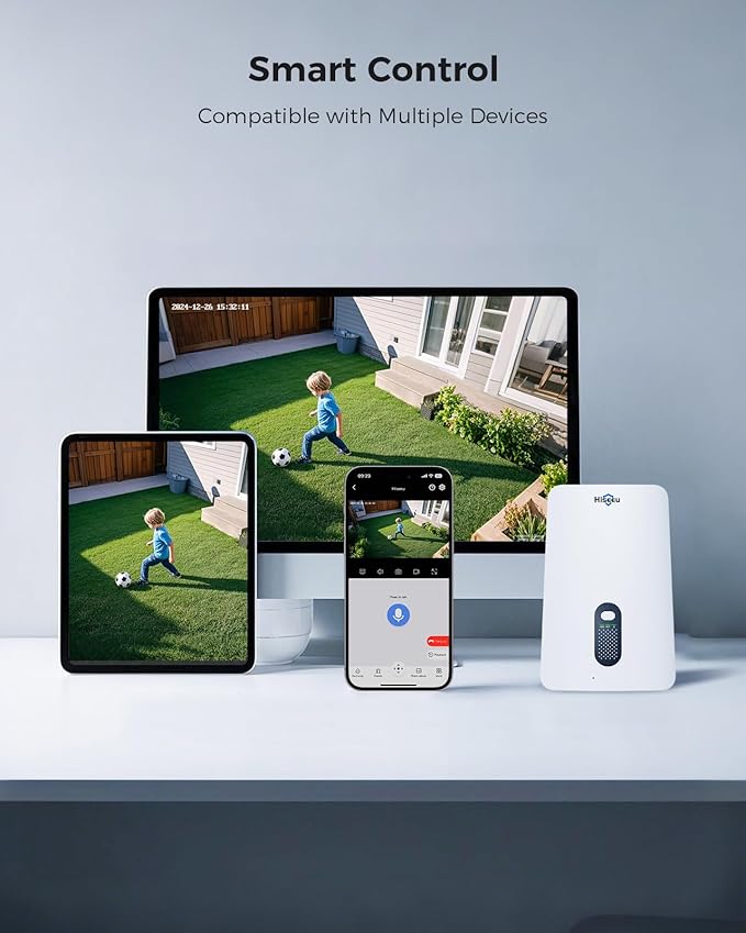 Hiseeu Solar Security Cameras Wireless Outdoor, 4 Cam-Kit, Expandable to 10CH, No Monthly Fee, Solar-Powered, Wireless Security Cameras System with 2K Color Night Vision, Easy Setup, 2.4G & 5G WiFi