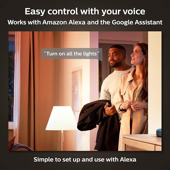 Philips Hue White 4-Pack 2700K Smart BR30 Bulbs with Bluetooth & Zigbee compatible (Hue Hub Optional, Dimmable Only), for recessed cans and downlights, Compatible with Alexa & Google Assistant