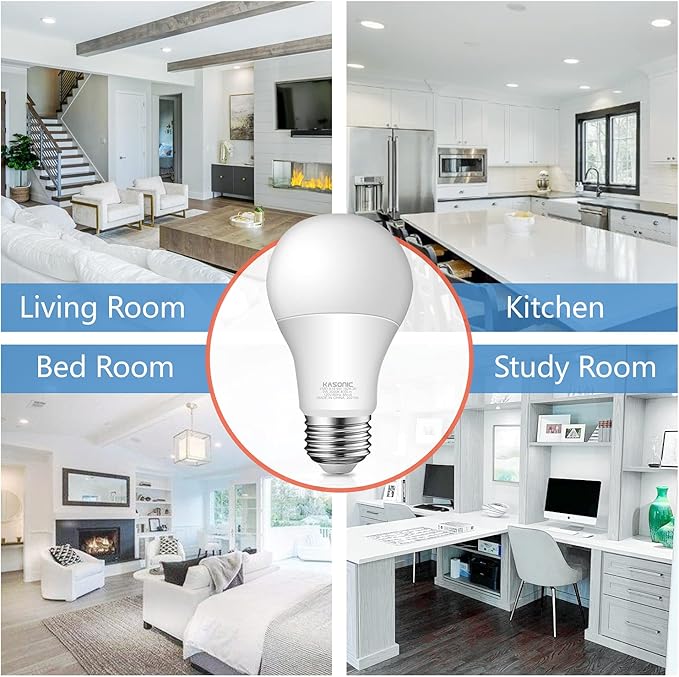Kasonic Dimmable A19 LED Light Bulb, 60W Equivalent, Efficient 9W, UL Listed, 830 Lumens, E26 Standard Base, 5000K Daylight, 6 Pack