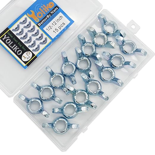 15 PCS 1/2-12 Inch Wingnuts, Quality Carbon Steel Wing Nuts Zinc Plated Fasteners Parts Butterfly Nut, Hand Twist Tighten Hardware Nuts Butterfly Wing-Nut 1/2-12” Assorted Kit