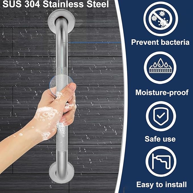 12'' Grab Bars for Bathtub and Shower 2 Pack, 1 1/4'' Diameter Shower Grab Bar for Elderly with Anti-Slip Textured Grip Stainless Steel Bath Handrails