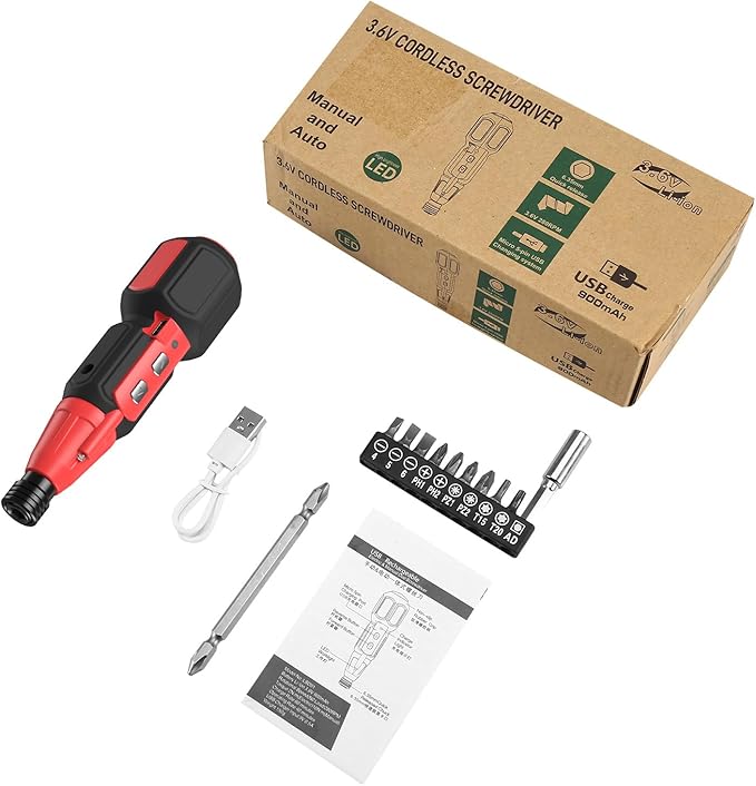 AMIR Cordless Power Screwdriver, Rechargeable Electric Screwdriver Sets, Portable Automatic Home Repair Tool Kit, Motorized Screwdriver with USB Cable and LED Lights