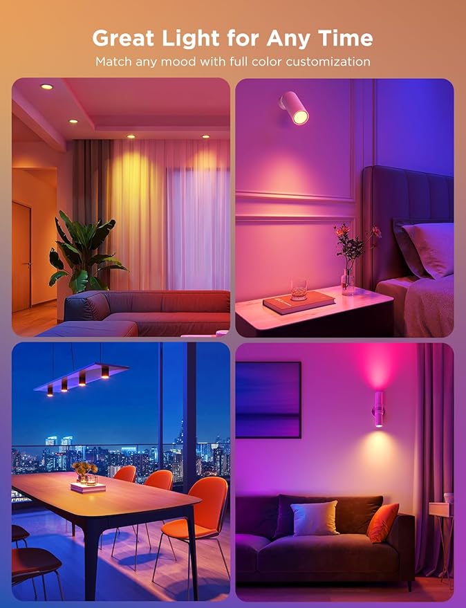Govee GU10 Smart Bulb, Matter RGBWW Light Bulb Work with Alexa, Google Assistant, WiFi & Bluetooth Color Changing MR16 LED Bulbs, 64 Dynamic Scenes, Syncs with Music, 4 Pack, 400LM, GU10 Base