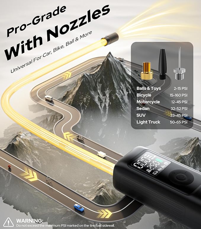 WARWOLF 160PSI Tire Inflator Portable Air Compressor - 48LPM Fast Air Pump for Car Tires: SUV, Light Truck, Motorcycle, Bike, 10000mAh with Auto Shut-Off, Digital Gauge, 12V Car Adapter, LED Light