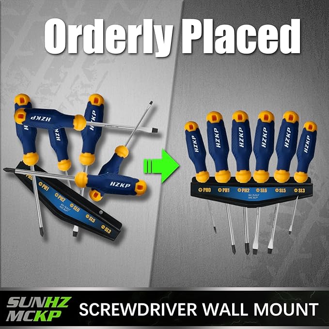 SUNHZMCKP 7-Piece Screwdriver Set, 3 Phillips and 3 Flat Screw Driver Made of S2 Steel, Screw Driver Set Kit with Wall Mount, Professional Cushion Grip and Magnetize&Demagnetize Device