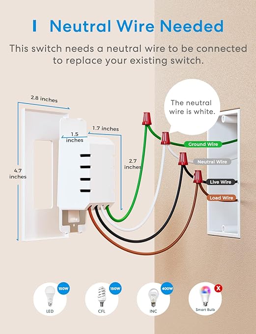 meross Smart Dimmer Switch, Single Pole WiFi Light Switch Works with Apple HomeKit, Alexa, Remote/Voice Control and Schedule, Neutral Wire Required, 2.4GHz WiFi Only, No Hub Required, 2 Pack