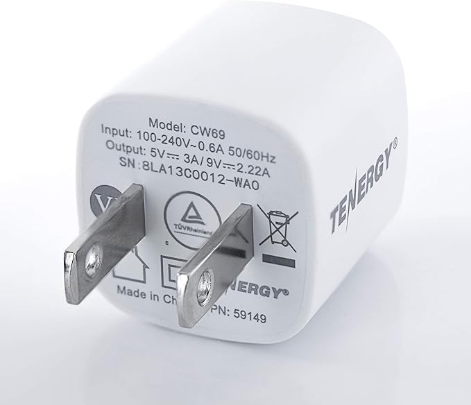 Tenergy USB-C Charger with PD 20W, 2 Pack Fast Charging iPhone 12/12 Mini / 12 Pro / 12 Pro Max / 11, Galaxy, Pixel 4/3, iPad Pro (Cable not Included)