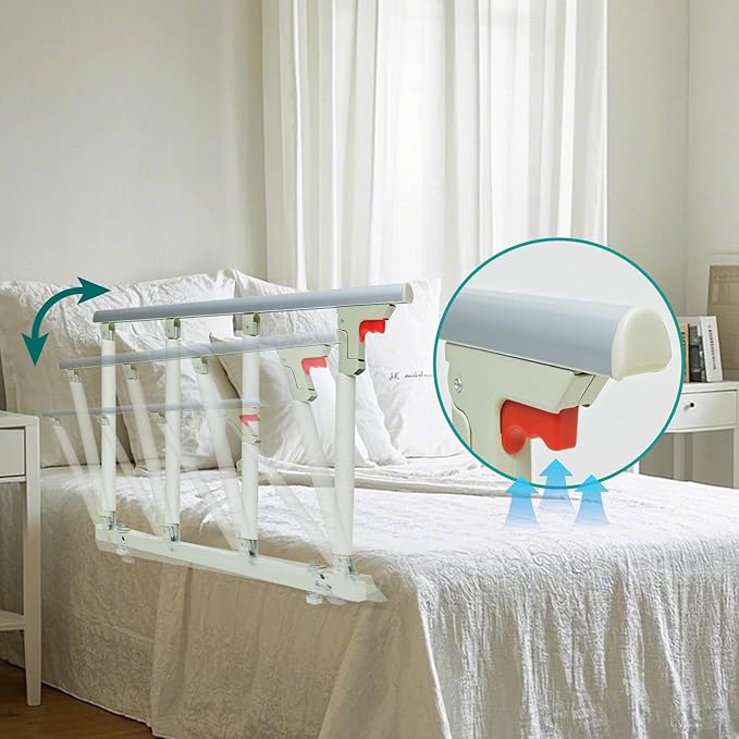 37.8" x 16.3" Folding Bed Rail for Elderly Adults with Safety Guard & Assist Handle for Fall Prevention, Fits Twin Full Queen King Beds