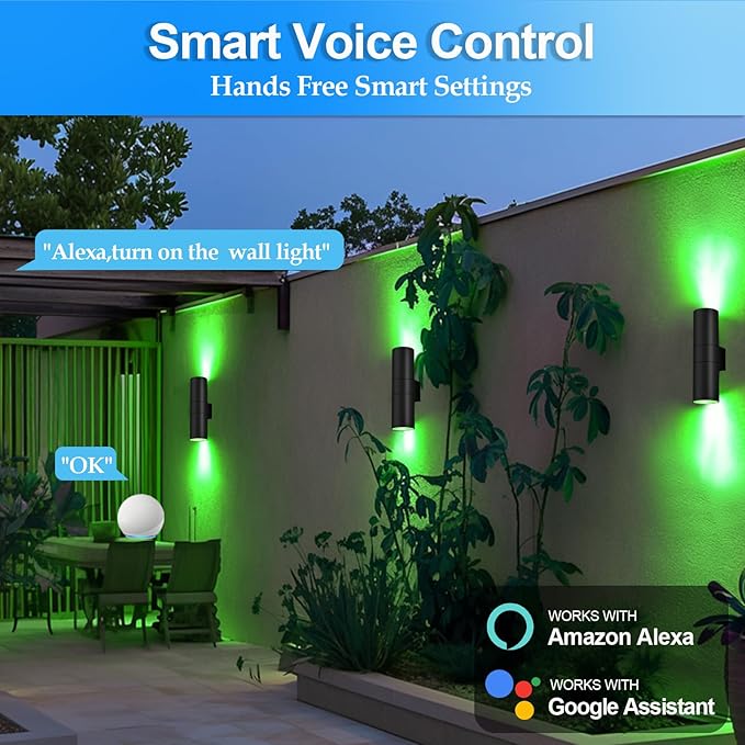 wowlite RGB Up and Down Lights Outdoor Wall Sconce 4 Pack, Smart Color Changing Porch Lights Outdoor Wall Sconce Light WiFi Voice & App Control, Tunable White Exterior Lights for House Porch Garage