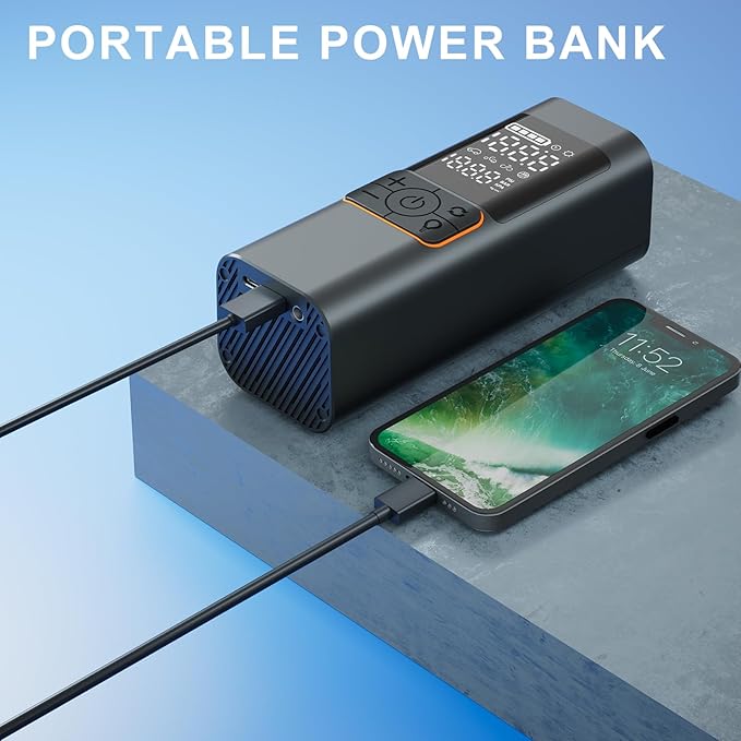 Tire Inflator Portable Air Compressor, 20000mAh 180PSI & 4X Faster Air Pump- with Digital Pressure Gauge, LED Light and Auto Shut, Cordless Air Pump for Cars, Bikes, Balls, Motorcycles and More.