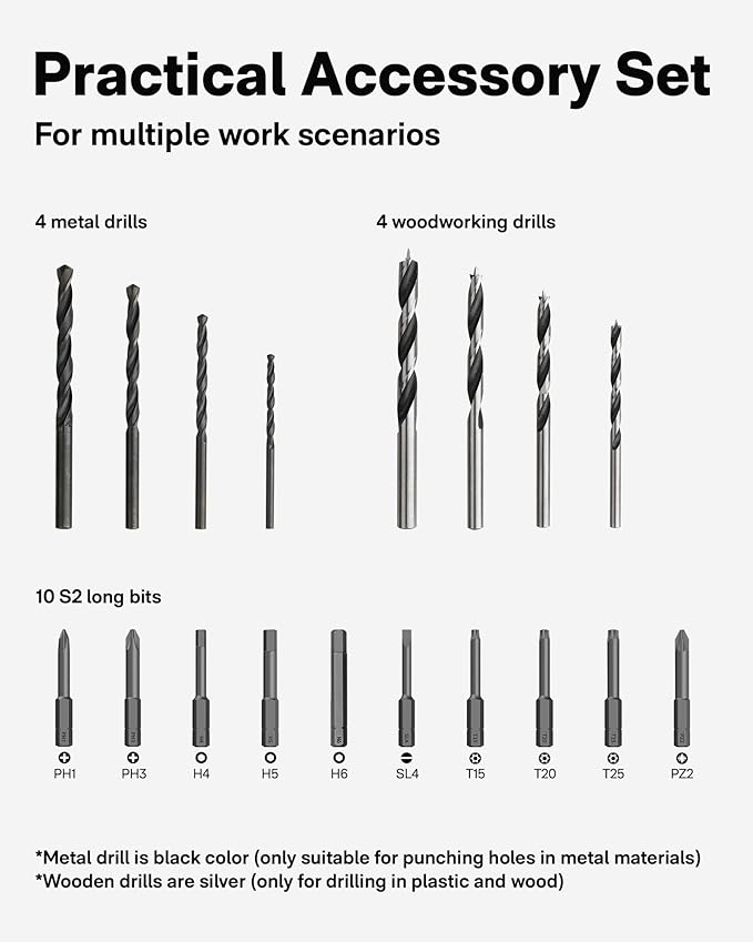 HOTO Cordless Brushless Drill 12V, LED Display Screen, 30 Precision Gears, 2 Working Modes, 2000mAh Battery, 266 In-lbs (30N·m) Torque, 3/8 Inch Keyless Chuck, 1400RPM, 10 x Bits, 8 x Drill Bits