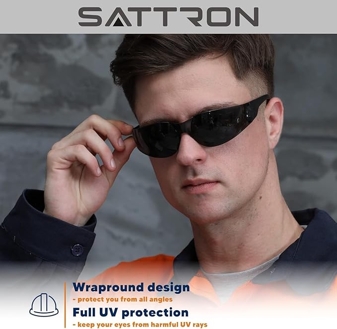 100 Pack of Tinted Safety Glasses, Scratch & Impact Resistant Protective Eyewear, Ploycarbonate Dark Smoke Lenses for UV Protection, Safety Sunglasses for Construction, Outdoor Work & Shooting