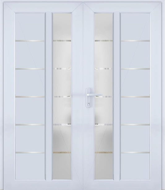 VDOMDOORS Front Exterior Prehung Metal-Plastic Double Doors/MANUX 8088 White Silk/Residential Doors Entrance Patio Garage 72 x 80