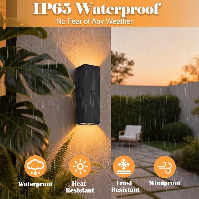 wowlite Motion Sensor Outdoor Wall Lights, Dusk to Dawn Outdoor Lighting with E26 Bulbs Included, 3 Lighting Modes Black Exterior Lighting Fixtures, Aluminum Outside Lights for House Porch Yard 2 Pack