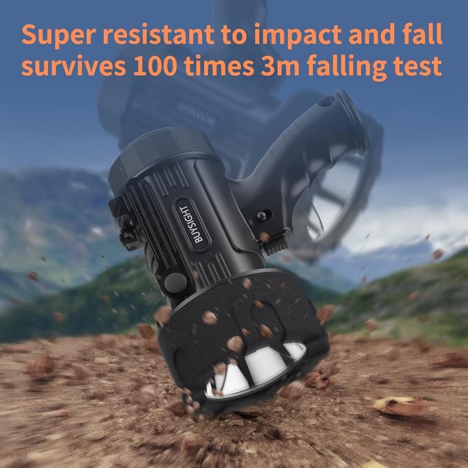 BUYSIGHT Rechargeable Spotlight Flashlight,Super high lumens Hand held Spotlight Waterproof Flashlight Hunting floodlight with red Filter (Graphite Black-COB)