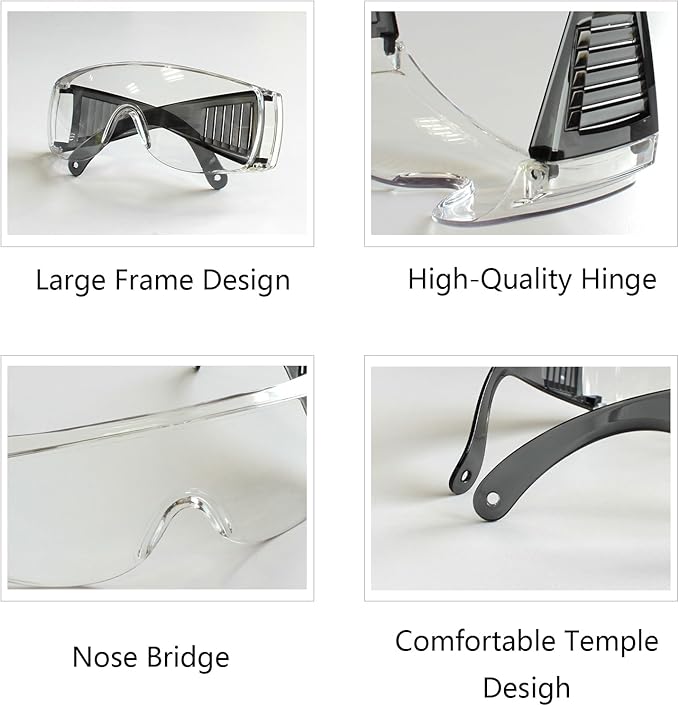 JING LEI Anti Fog Safety Glasses, Safety Goggles Over Eyeglasses, Anti Dust Impact Scratch Resistant Splash Proof Chemical Wrap Around Eye Protection for Lab Nurses Workers Architect Men and Women