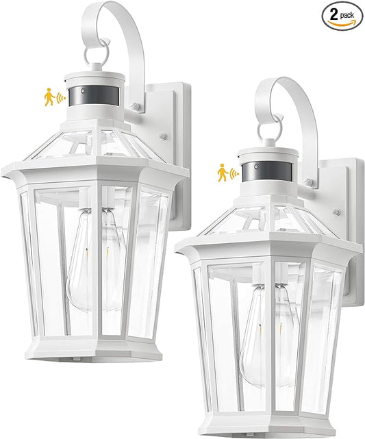 VIANIS Motion Sensor Exterior Light Fixture, Dusk to Dawn Outdoor Wall Lighting, 2 Pcs White Modern Front Porch Light for House, 100% Anti-Rust Aluminum Outside Wall Sconce for Garage, Entryway