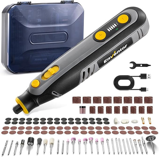 Enventor Cordless Rotary Tool, 8V Power Rotary Tool Kit with 123pcs Accessories, 5-Speed 30000RPM, USB Charging, Multi-Purpose Mini Rotary Tool for Sanding, Polishing, Engraving, Drilling, DIY Crafts