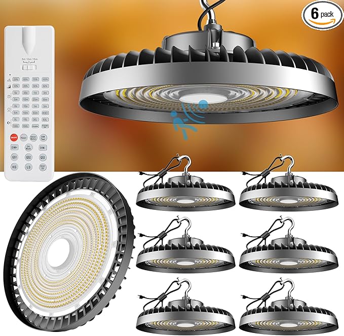 Smart 350W LED High Bay Light Motion Sensor, 52500lm (Eqv.1400W MH/HPS),𝟏𝟎𝟎-𝟐𝟕𝟕𝐕 【𝐃𝐫𝐢𝐯𝐞𝐫 𝐄𝐪𝐮𝐢𝐩𝐩𝐞d】 Commercial Bay Lights -6Pack (Remote Buy Separate)