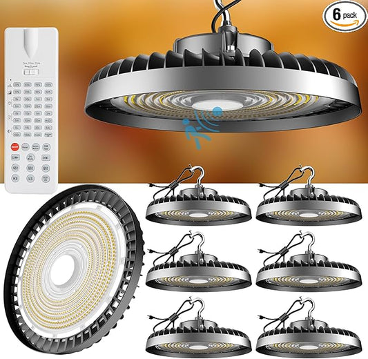 Smart 350W LED High Bay Light Motion Sensor, 52500lm (Eqv.1400W MH/HPS),𝟏𝟎𝟎-𝟐𝟕𝟕𝐕 【𝐃𝐫𝐢𝐯𝐞𝐫 𝐄𝐪𝐮𝐢𝐩𝐩𝐞d】 Commercial Bay Lights -6Pack (Remote Buy Separate)