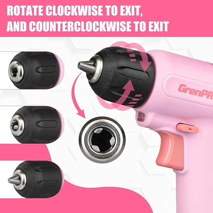 Cordless Drill, 7.2V Power Drill Set with 23pcs Acessories, 3/8" Keyless Chuck, Built-in LED, Type-C Charge Cable, Cleaning Brush Head, Pink Electric Screwdriver for Women