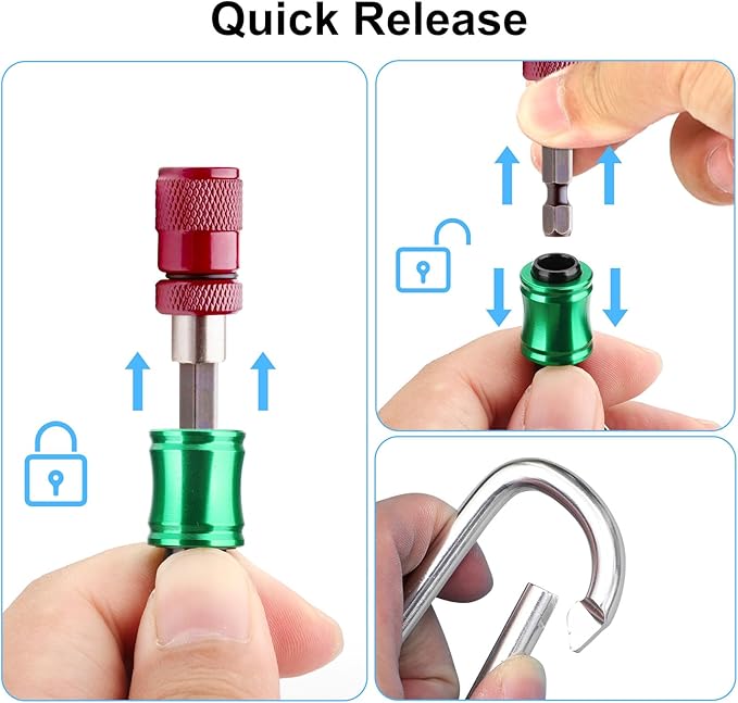 Linkstyle 12PCS 1/4 Inch Hex Shank Screwdriver Bits Holder Extension Bar Keychain Screw Adapter Drill Fast Change Portable Hand-held Bit Holder for Electric Screwdrivers and Drill Bit (6 Colors)