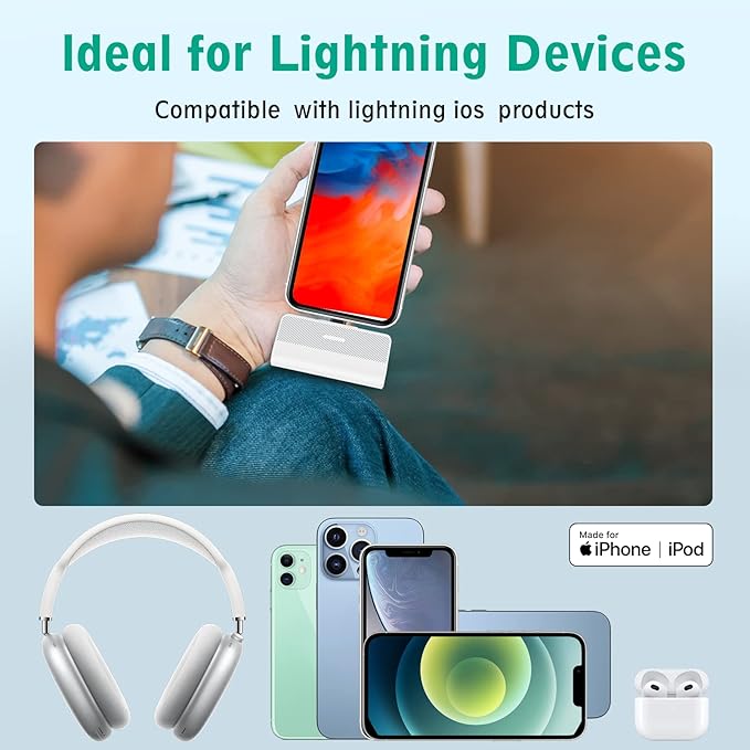 KKD Portable Charger for iPhone, Built-in MFi Certified Plug, 5000mAh Small Portable Phone Charger Power Bank for iPhone 14/13/12/11/XR/X/SE/8/7/6/6s/Pro Max/Plus,iPad,White